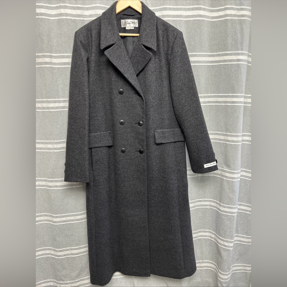 Andrea Marin Vintage 90s Classic Gray Double-Breasted Women's Wool Trench Coat